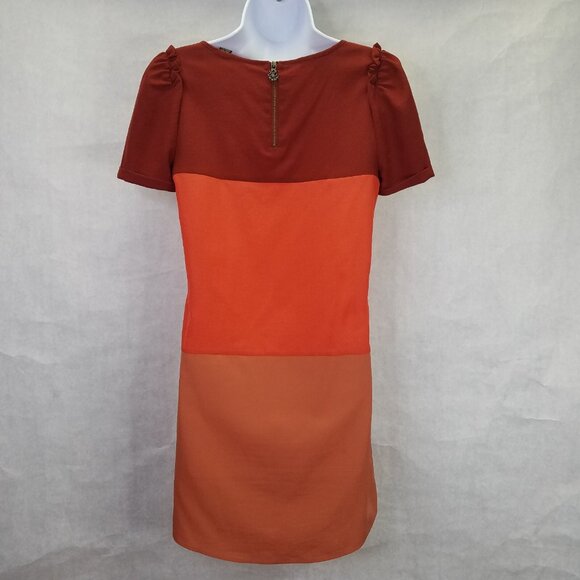 Maison Scotch Shift Dress Women Small Red Colorblock Puff Sleeve Chiffon A-line - Picture 6 of 16